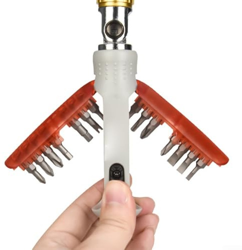 Jeu de tournevis à cliquet magnétique 14 en 1 avec angle réglable et rotation à 180 ° pour réparation de maison et projets de bricolage (rouge)
