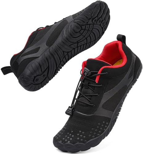 DimaiGlobal Chaussures de Trail Running Homme Femme Chaussures de Sport Outdoor & Indoor Gym Fitness Randonnée Escalade et Aquatiques Marche Barefoot Chaussures Minimalistes 41EU Noir/Rouge