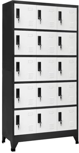 SKTQYQO Armoire avec serrure anthracite et blanc 90 x 40 x 180 cm acier, armoire fermée à clé 15 portes pour bureau et école, espace de stockage sûr, design moderne