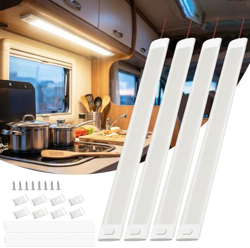 Bonlux Luci abitacolo led 12v auto, barra led 12v, Striscia led Luminosa per Furgone Carvan Campervan Cucina con interruttore, 4000K 1200LM, 4 Pack
