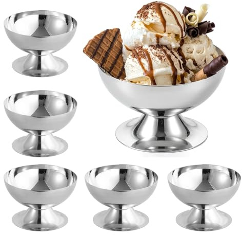 GOMETY 6 bicchieri per gelato in acciaio inox, 240 ml, diametro 10 cm, in acciaio inox, per dessert con piede, per gelato, frutta, yogurt, insalata, budino, matrimoni, feste