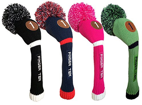 FINGER TEN Couvre Club De Golf Bois Pom Pom Club Coque pour Pilote Driver Fairway Hybrid, Golf Head Covers Homme Femme Couleur Noir Bleu Rose Sport Golfeur (Rose, Driver+Fairway+Hybrid（1+3+5）)