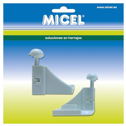 MICEL - 92137 - Juego de Enganches para Mosquitera de Nylon, acabado Blanco, 2 unidades, 52,5 x 30 x 60 mm