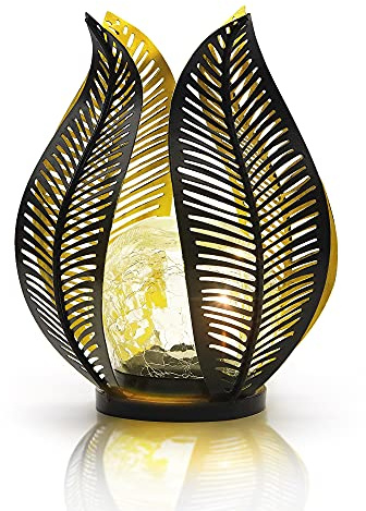QZGE Solar Garden Lights Waterproof Decorations,Crackle Globe Glass,Metal Palm Leaf Solar Lights for Outdoor Decor On Garden,Patio,Yard,Front Porch,Tabletop Lamp-Perfect Gifts