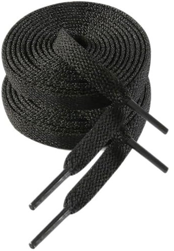 VSUDO 140 cm Cordones de Zapatillas Negros Plano, 8mm Ancho Cordones de Zapatos Deporte, Black Sneakers Shoelaces, Aguetas Deportivos de Repuesto para Mujer o Hombre (1 Par-Negro-140cm)