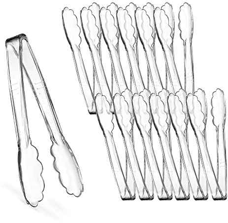[Clear Tongs 7.5'' Inches] Plasticpro 7.5'' Serving Tongs Heavy Duty Reusable Kitchen and BBQ Clear Serving Tong for party's, Caterings, Events, Buffet, Weddings, And every Day use Pack of 12