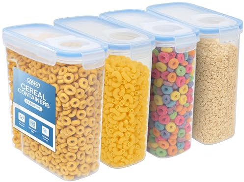 ZENO Cereal Storage Containers 4 PCS | Cereal Containers Dishwasher Safe | Storage for Cereal, Pasta, Rice & Dry Foods | Airtight Food Storage Container | Holds 4 Litres