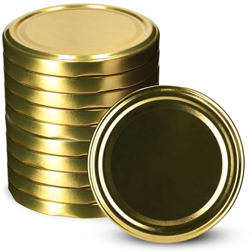 KADAX Skruvlock fi 100 mm set med 10 guld – vridbar metall med lufttät tätning, återanvändbara ersättningslock för glasburkar och glasburkar