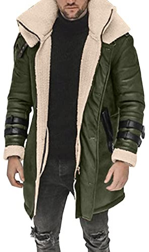 Lang Herrenjacke Herren Winter Verdicken Bomberjacke Revers Lammfell Schaffell Lederjacke Männer Winter Leder Winterjacke