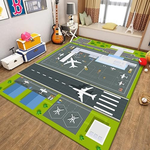 Tappeti Design Alfombra de Juegos para bebés aeropuertos, | Antifrío y Antideslizante | Educativo Sensorial | Lavable y no tóxico con-60x90cm