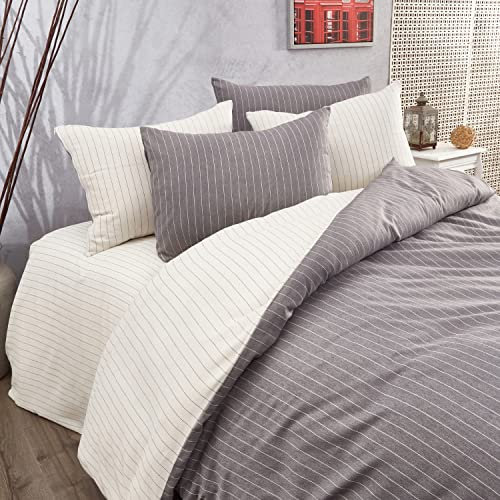 Bettwäsche-Sets – pflegeleichte, gewaschene Baumwolle – atmungsaktiver, strapazierfähiger, weicher Bettbezug mit Reißverschluss – Bettwäsche-Sets mit Kissenbezügen – 135x200 / 80x80 – (Grau & Weiß)