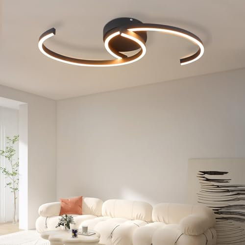 ZMH Deckenlampe Wohnzimmer LED Deckenleuchte - Wohnzimmerlampe Modern 60CM Schlafzimmerlampe Schwarz 24W Schlafzimmer Deckenbeleuchtung Flurlampe Warmweiß für Schlafzimmer Küche Flur Esszimmer