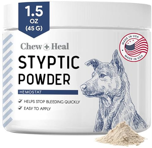 Chew + Heal Labs Styptic Powder for Dogs, Cats, and Other Animals - 1.5 oz - Quick Stop Bleeding Powder for Clipping Nails, and Other Minor Cuts - Blood Stop Powder