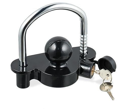 Relaxdays Anhängerschloss, Wohnwagen Diebstahlschutz für gängige Anhängerkupplungen, Schloss für PKW, schwarz/Silber