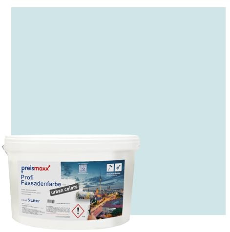 Preismaxx Profi Fassadenfarbe urban colors, bunte Außenfarbe, blau, himmelsblau, sky blue 5L, matte, wasserabweisende Aussen-Dispersion, hohe Wasserdampfdurchlässigkeit