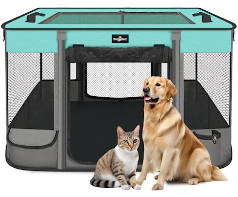 Paw Ballet Foldable Pet Kitten Playpen, Upgrade Waterproof Portable Dog Cat Playpen Kennel Tent for Small Cat Dog, Retractable Shade Cover, Indoor Outdoor Use for Small Pet.
