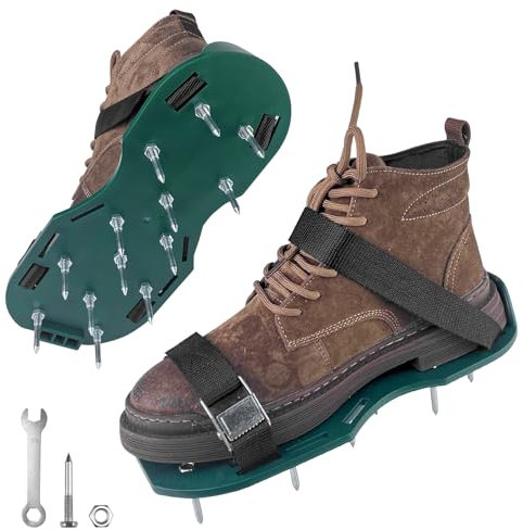 Relota Zapatos Aerador Escarificador de Cesped, Picos de Aireador de Césped, Suelas Escarificadoras Airea Zapato con 4 Correa de Hebilla de Metal Ajustable, para tu Césped, Jardín, Jardinería