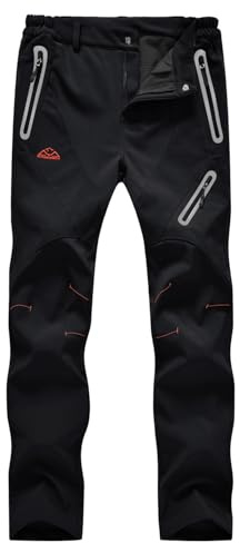 donhobo Womens Waterproof Hiking Walking Trousers, Thermal Fleece Lined Ladies Winter Outdoor Windproof Warm Softshell Fishing Ski Snow Pants ALL Black L