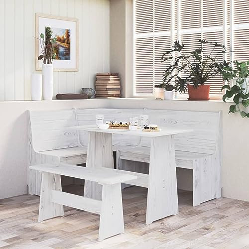 ShGaxin Panca Angolare 151 cm in Pino Massello Bianco,Mobili,Panche,Panche per Cucina e Sala da pranzo-327247