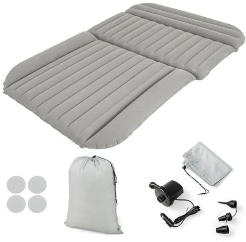 COSTWAY Matelas Gonflable Voiture avec Pompe à Air, Lit Gonflable SUV pour Camping avec Flocage Double Face et Sac de Transport, pour Camions Camping-Cars, Matelas de Voiture Charge 150KG (Gris)
