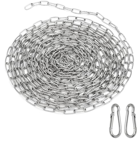 TMZELOA Catena in acciaio inox al metro, 1,5 mm, 6 m, catena in acciaio inox con moschettone per appendere, catena di ancoraggio, catena in metallo girevole da giardino