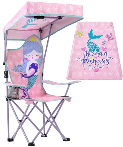 Halinuia Silla de camping para niños con sombrilla, silla plegable con soporte para bebidas, silla de jardín portátil, silla de playa rosa, silla de camping para niños, para parque jardín, viajes al