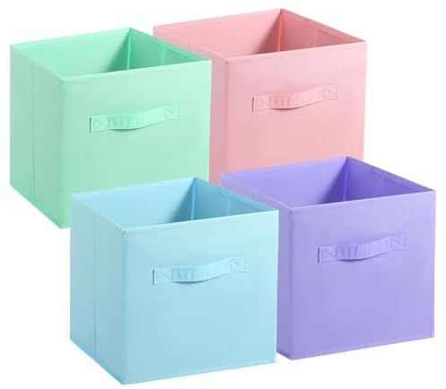 GFUEIGJ Cube Storage Boxes Foldable Storage Cubes Cube Storage Box with Handles Square Storage Boxes for Home Office Kids Room Closet Shelves (27x27x28cm,Multicolor)