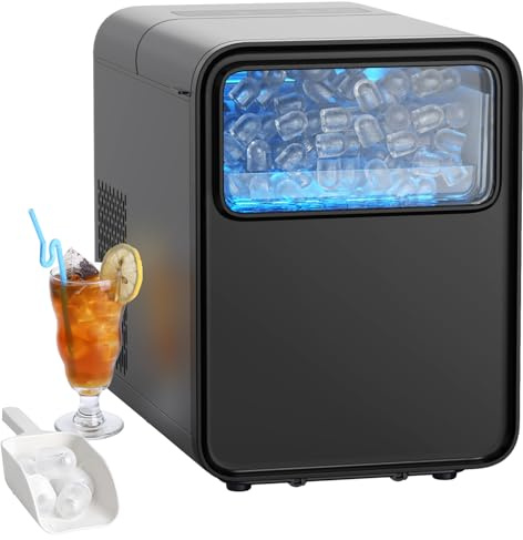 QEXREED Macchina del ghiaccio da banco, 9 cubetti in 6 min, 12 kg/24h, autopulente, macchina ghiaccio casa con paletta e cestello, per cucina, ufficio, camper, aperitivi e serate tra amici