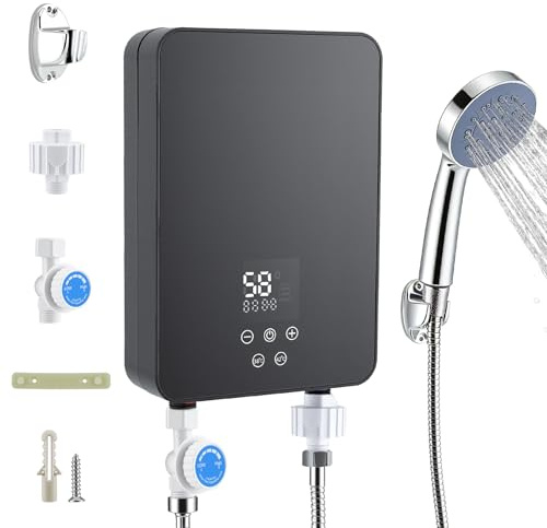 Scaldacqua elettrico istantaneo, 5500 W, 220 V, mini scaldabagno istantaneo, kit doccia con doccetta a LED, indicatore di temperatura per doccia, bagno, cucina