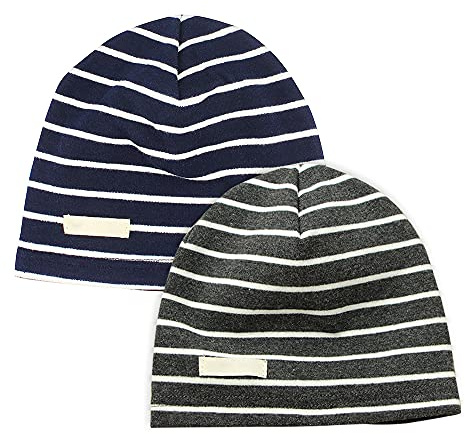 LACOFIA 2 Pack Baby Beanie Hat Kids Super Soft Cotton Cap Boys Knit Hats Dark Gray and Navy Blue 3-7 Years L