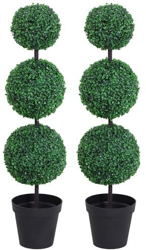 Outsunny Set of 2 Artificial Boxwood Ball Topiary Trees Potted Decorative Plant Indoor Décor (112cm)