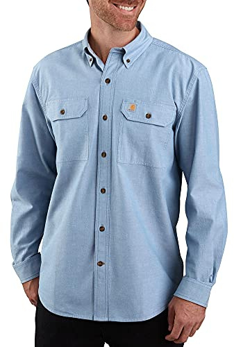 Carhartt Herr Loose Fit Midweight Chambray Långärmad skjorta Arbetsknapp, Blå Chambray, M