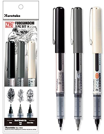 Kuretake ZIG Inktober Spezial-Set, ILLUSTRATION BASIC SET 3 für Manga-Zeichnung, Schriftzug und Kalligraphie, professionelle Künstlerqualität, hergestellt in Japan (3 pcs)