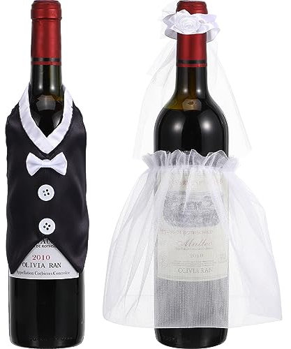 Abaodam 4 St¨¹ck Braut- und Br?utigam Weinflaschenabdeckungen, Hochzeitsflaschen-Dekorationen, Weinflaschen-Verkleidungstaschen, Hochzeits-, Junggesellinnenabschied-, Verlobungs- und Partydekoration