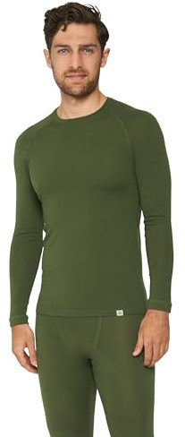 DANISH ENDURANCE Merino Wool Thermal Top for Men, Midweight 180 GSM, Green, L