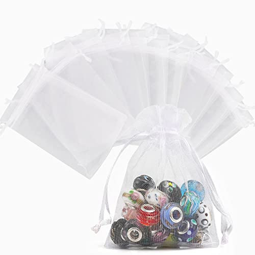 Yoosso 50 sacchetti in organza, 10 x 15 cm, colore bianco, per gioielli, con coulisse, per matrimoni, festival, feste