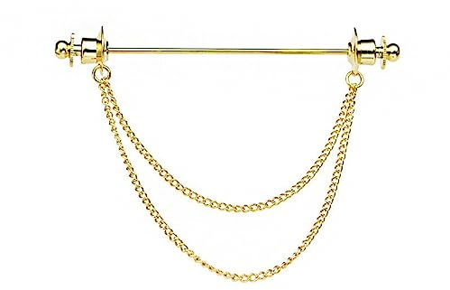 Chain Lapel Pin Collar Bar Tassel Brooch Classic Ball Head Brass Shirt Collar Bar Tie Pins for Men Wedding Business (Gold Double Chain)