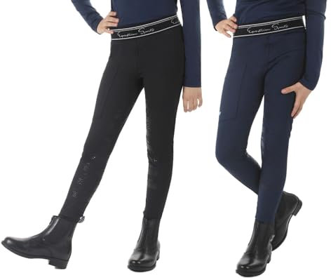 NETPROSHOP Kinder Reitleggings Arden mit Vollbesatz Größe 116-176 Dunkelblau oder Schwarz, Kindergroesse:140, Farbe:Schwarz