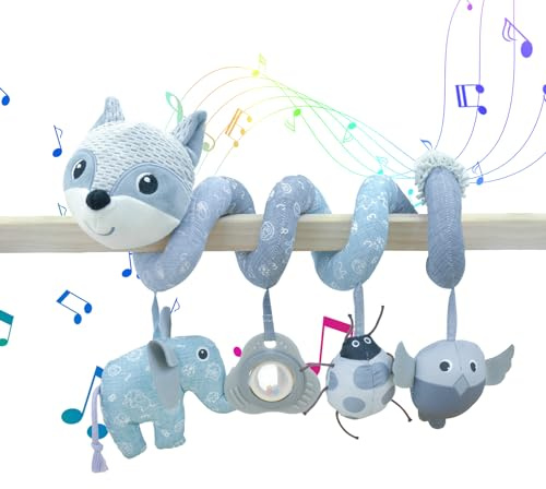 Coriver Jouet Poussette Bebe, Spirale d'activité Bébé pour Siège de Voiture et Berceau de Bébé, Jouet Siege Auto Bebe, Suspendre Spirale Poussette Bebe Jouet a pour Garçons Filles 0+ Mois (1. Gris)