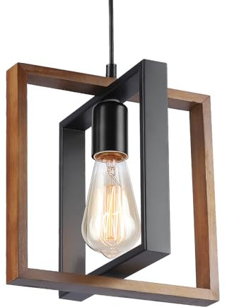 Illuminazione del soggiorno,moderna in legno e metallo da cucina Lampadario nero, E27 Illuminazione del soffitto del tavolo da biliardo, altezza regolabile Lampada a sospensione della fattoria