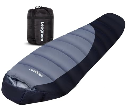 Leogreen Sac de Couchage Adulte, Sac de Couchage en Duvet, -15℃~5℃ pour 3-4 Saisons, 300GSM, 1800g, pour Le Camping, la randonnée et l'alpinisme, 210x80x35cm, Gris