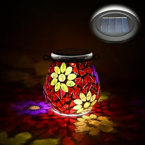 TOTHDATE 1 lampada solare a mosaico ovale per esterni, in vetro on/off, lampada da tavolo, lampada solare IP65, impermeabile per prato, sentiero cortile, pavimento, stagno, fiori, mosaico, luce 2