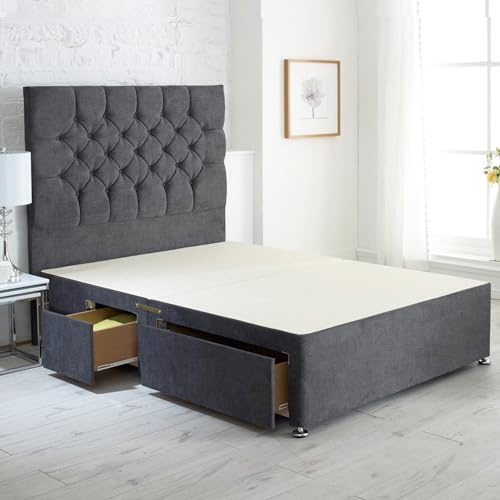 ComfoRest Modern 5FT King Size Divan Bed - Slate Grey Naples | British-made sturdy frame, 151.5 x 200.5cm, 2 drawers maximise space, designed for lasting comfort and everyday reliability.