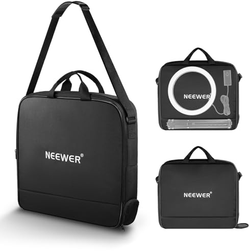 Neewer 12 tum ringlätt bärväska för RH12B RH12C RH10B RH8B, 50 x 42 cm/19,7 tum x 16,5 tum bärbar skyddande nylon resväska med separat sektion för hopfällt ljusstativ upp till 50 cm/19,7 tum, RU-011