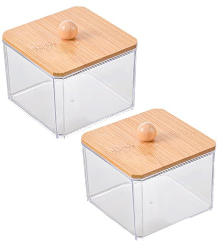 Soporte QTIP de 2 piezas, soporte de algodón de plástico transparente, frascos de boticario a prueba de polvo a prueba de agua con tapas, soporte de algodón de algodón de gran capacidad para alg.