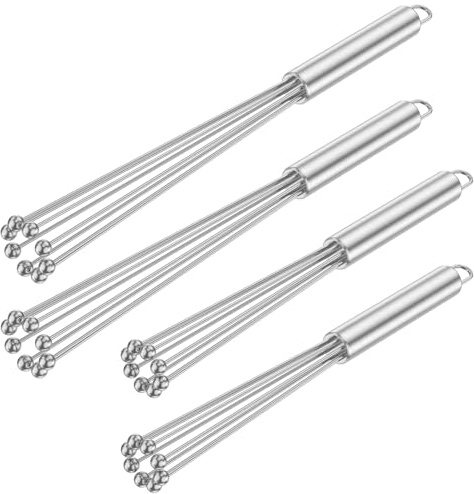 FALESOUL 12 Inch Ball Whisk, 4 Pcs Stainless Steel Ball Whisk Egg Beater Manual Mixer for blending, whisking, beating, and stirring Whisks eggs, chocolate & sauce with ease