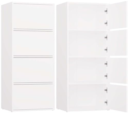 CDF Kommode Schrank Hochschrank mit 4 Türen und Einlegeböden IDEAL FÜR Wohnzimmer -KOMPAKT & MODERN | STABIL & VIELSEITIG | Weiß