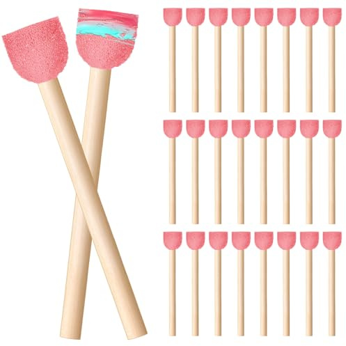 40 Stück Schwammpinsel, Schaumstoffpinsel, Malschwamm, Runde Malerei Schwamm Pinsel Set für Malerei Handwerk Keramik DIY Werkzeuge Packung, Rosa