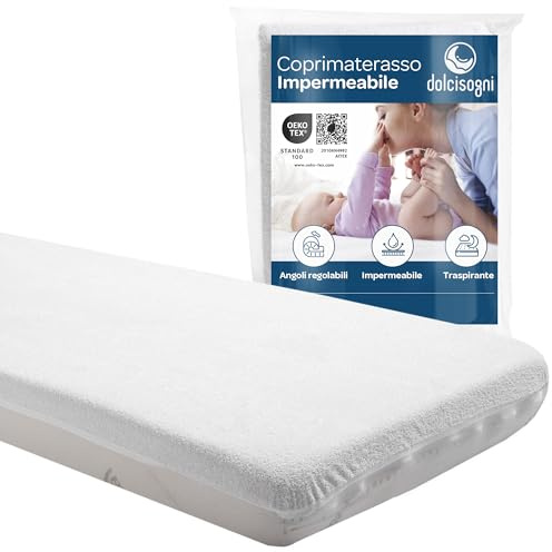 DOLCI SOGNI Matelas 60x120 Enfant avec 2 Protège-Matelas Imperméables, Matelas Bebe 60x120 cm, Épaisseur 14 cm, Matelas Lit Parapluie, Housse Aloe Vera Déhoussable et Lavable, Oeko-TEX® et CertiPUR™