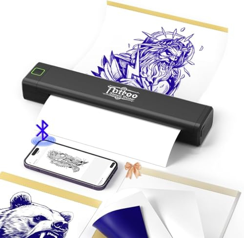 BORN4SHIP Thermocopieur Tatouage Bluetooth, P84 Imprimante Stencil Tatouage, 5 Feuilles Papier Transfert Imprimante, Transfert Tatouage Machine Copieur pour iOS Android et Mac, Noir